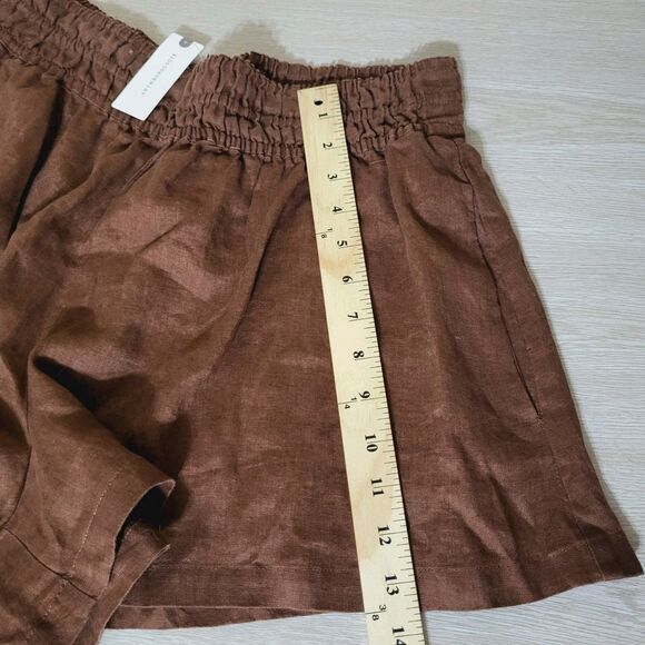 Anthropologie Somerset Linen Shorts in Cocoa Brown L Beachy Smocked New MSRP $98 - Picture 8 of 13